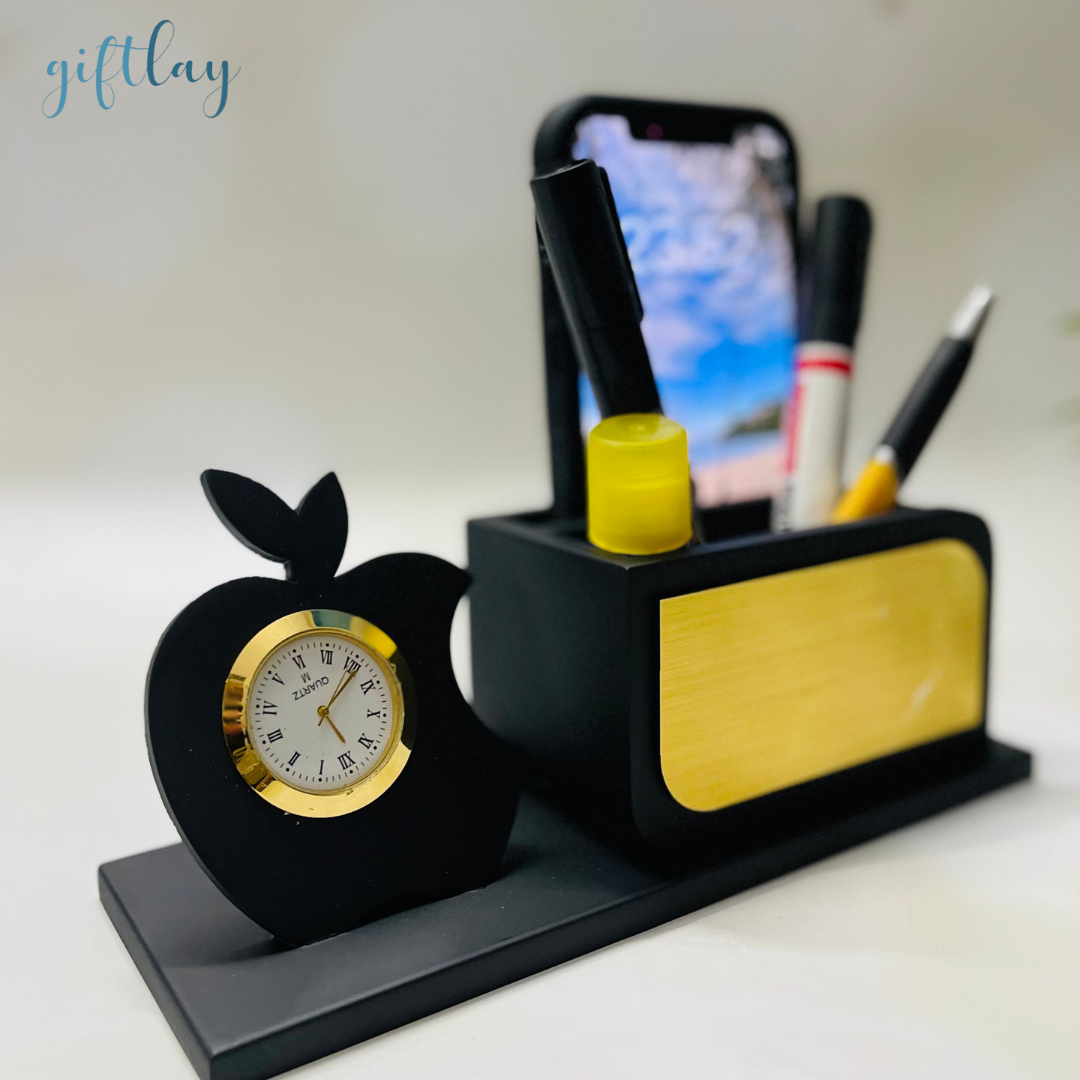 Personalised Pen Stand with apple shaped watch| Corporate gifts | Office gifts Design 4
