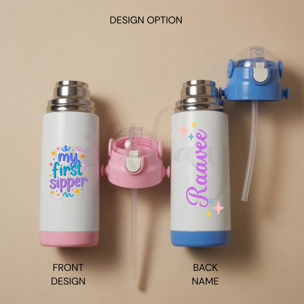 Personalised Kids Steel Sipper Bottle 500 ml – Insulated Thermos with Straw (Photo & Name) | Giftlay