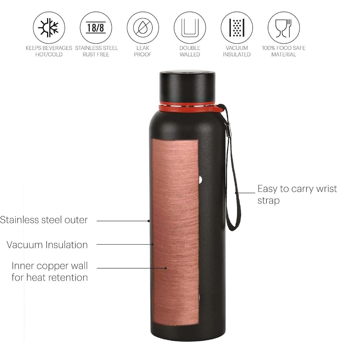 Personalised Cello Insulated Bottle 750 ml – Black Matte Thermos (Hot & Cold) | Giftlay