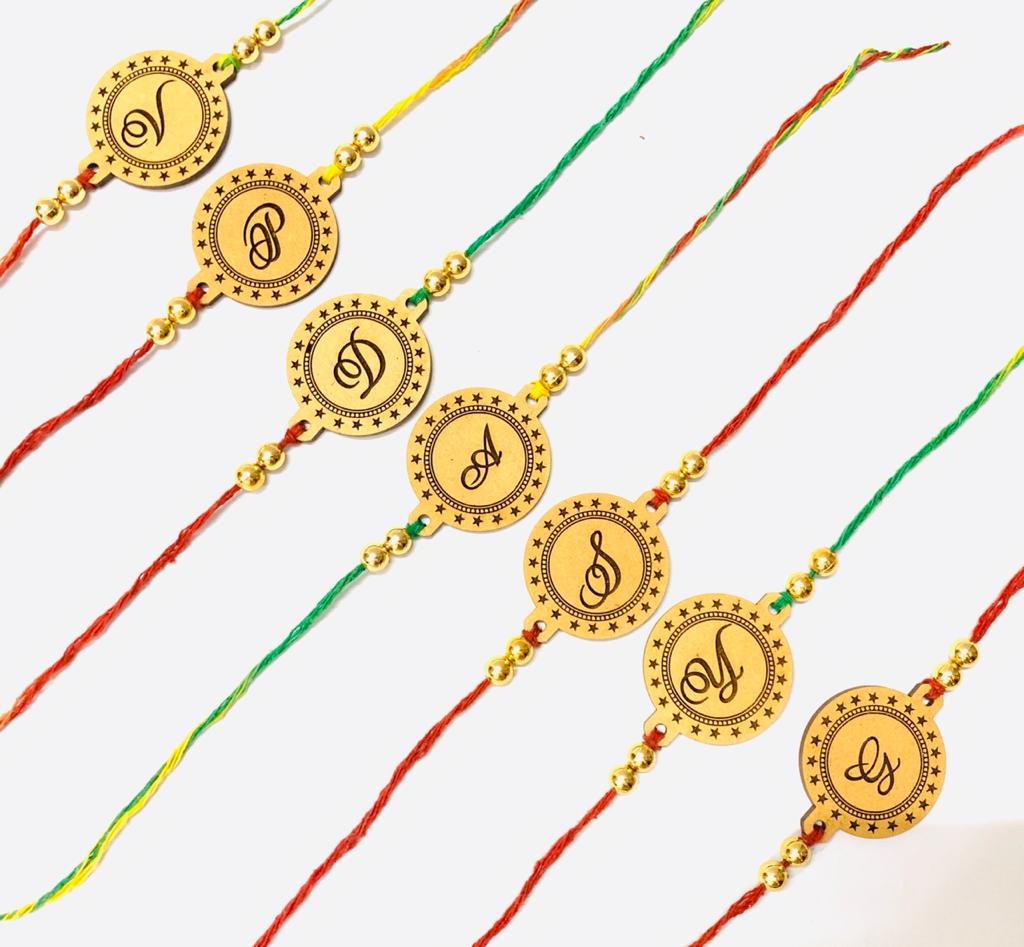Wooden Engraved Customized Initial Rakhis - Round