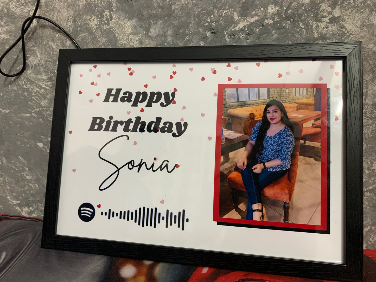 LED frame with personalized photo, message & spotify song code