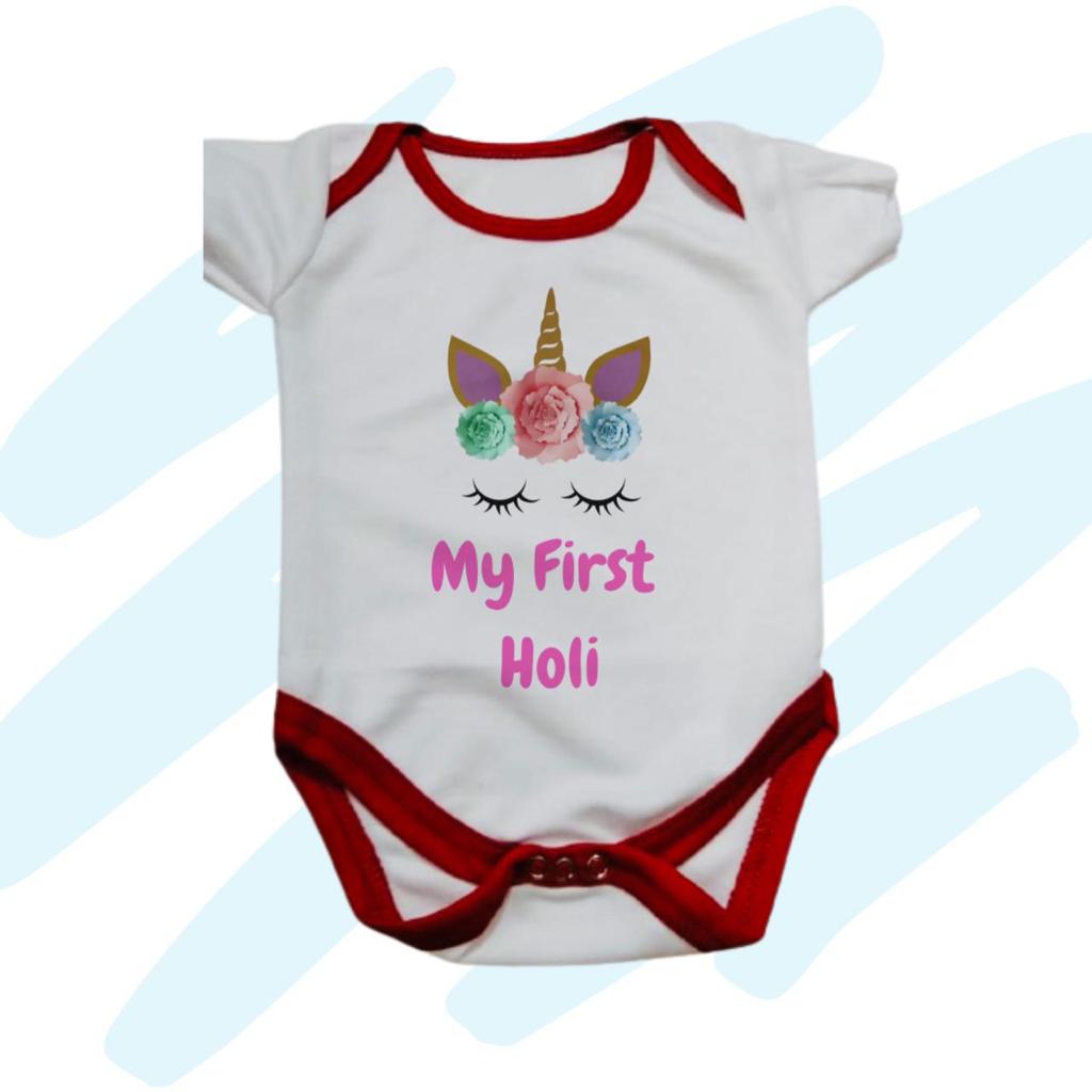 Unicorn My First Holi Baby Romper - Main Image