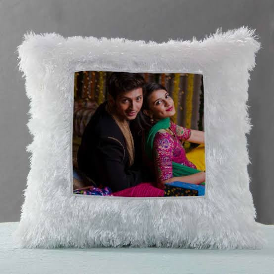 LED White Fur Square Cushion