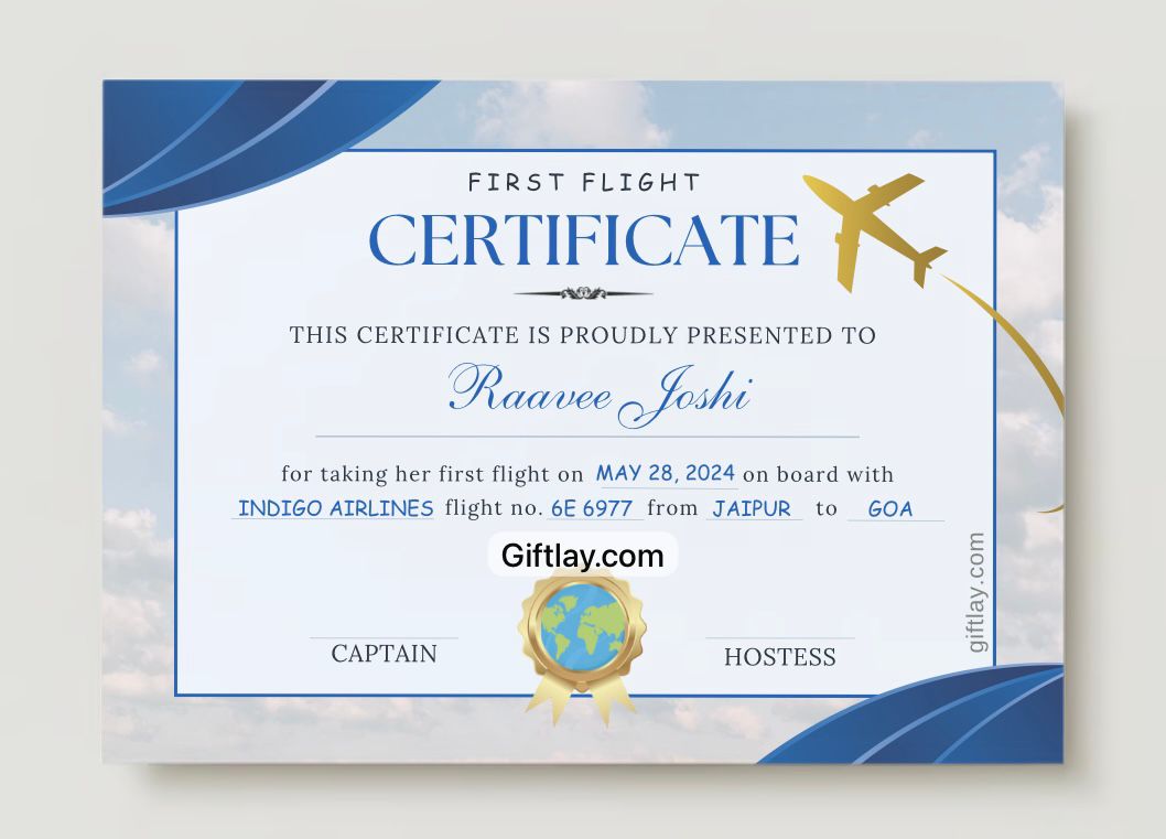 First Flight Certificate Giftlay India first-flight-certificate-giftlay-india