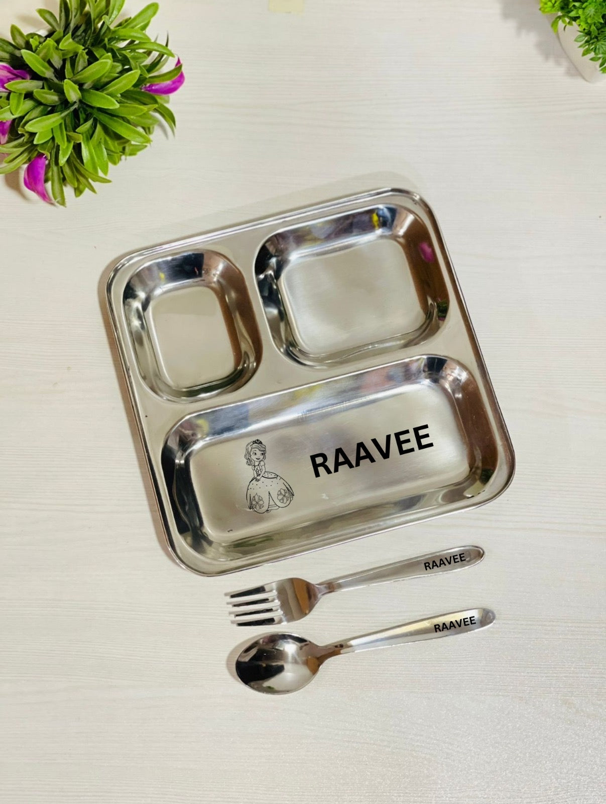 Personalise Steel Thali Set - With partitions