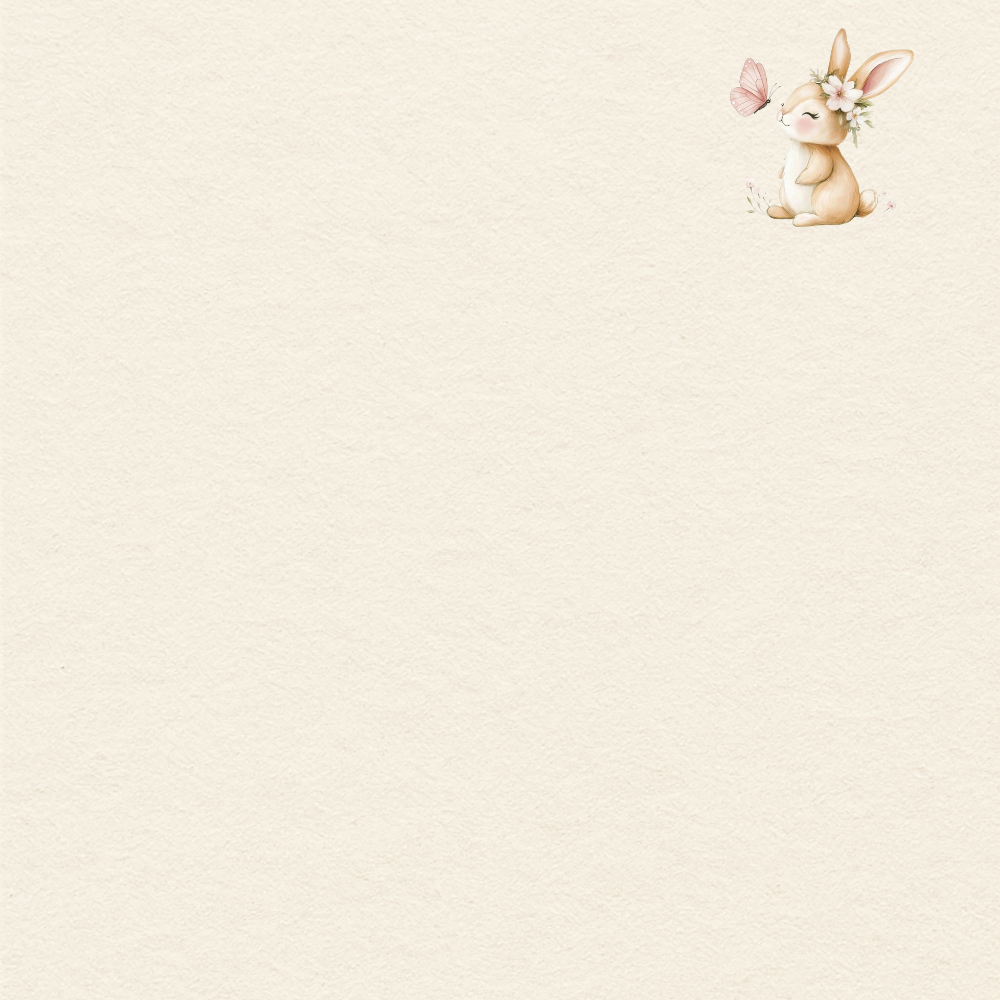 Small cartoon bunny with a flower on a beige background