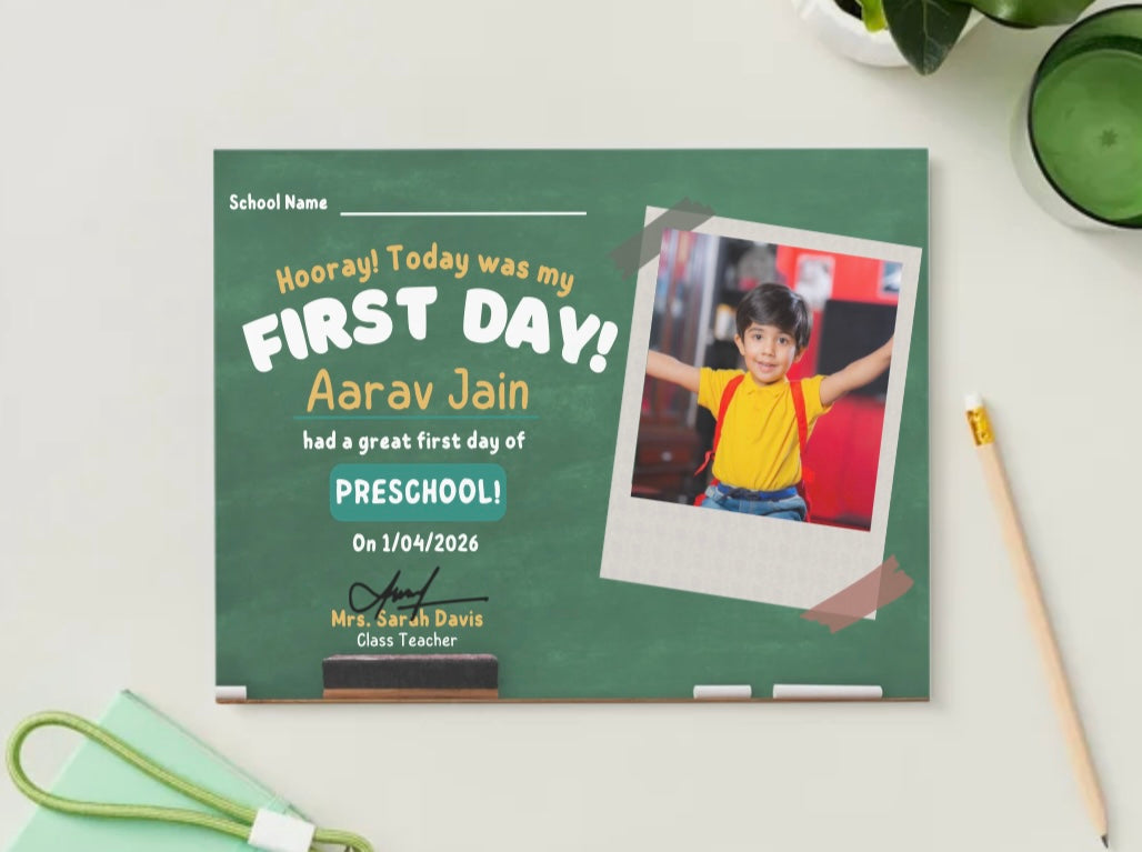 First Day at First School Certificate