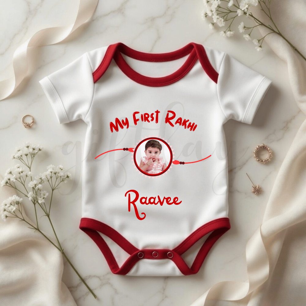 My First Rakhi with Photo Baby Romper