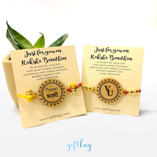 Wooden Engraved Customized Initial Rakhis - Round