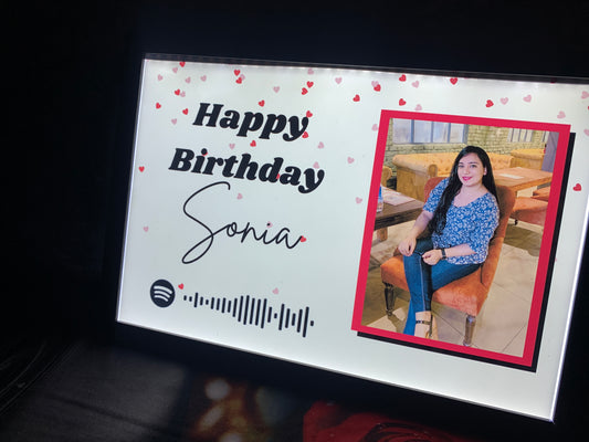 LED frame with personalized photo, message & spotify song code