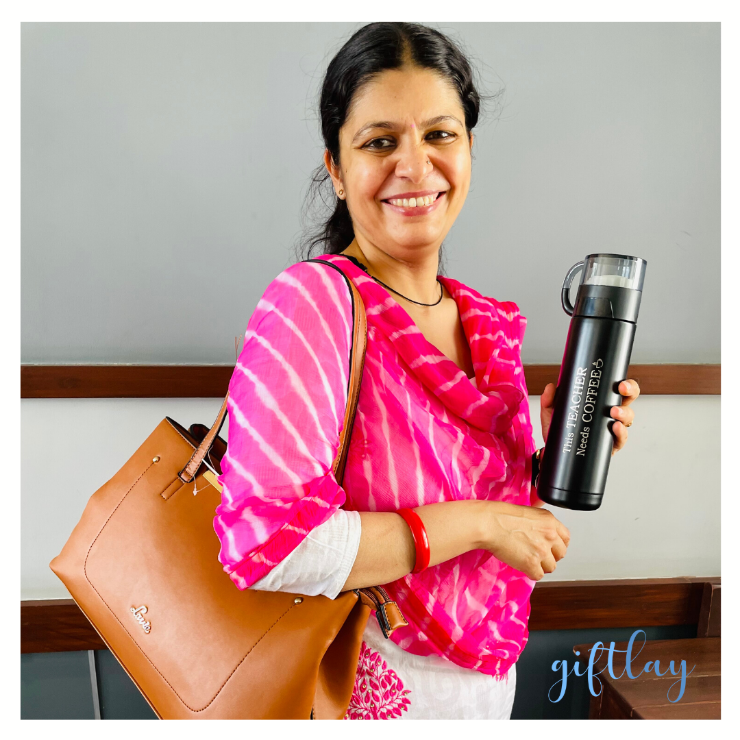 Black thermostat flask/bottle with mug as lid - This teacher needs coffee