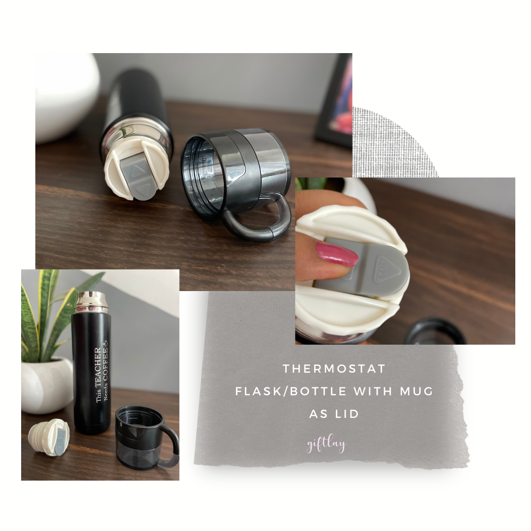 Black thermostat flask/bottle with mug as lid - This teacher needs coffee