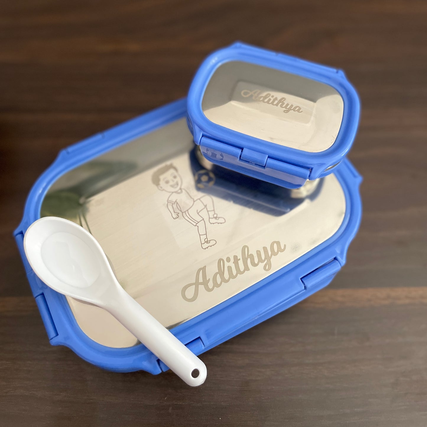 Personalised steel lunch box with name / brand / logo