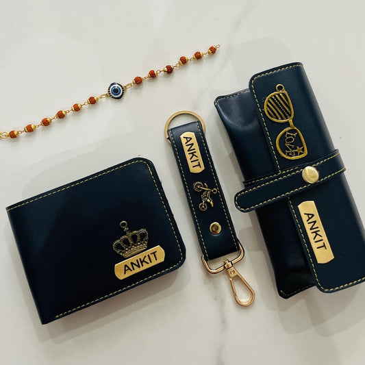 4 piece for him - wallet keychain eyecase rakhi set