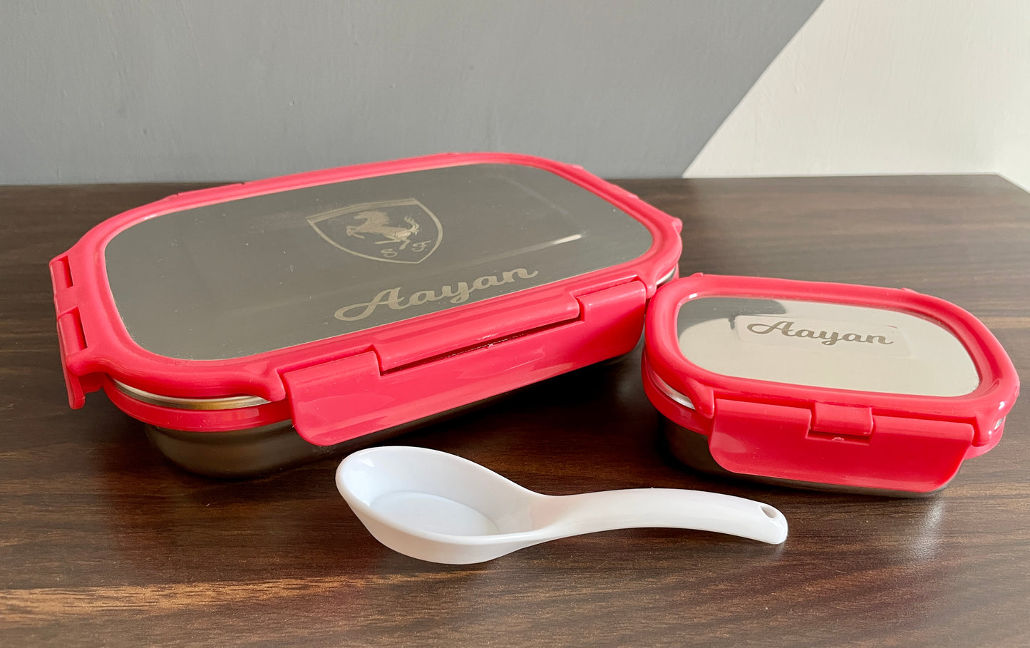 Personalised steel lunch box with name / brand / logo