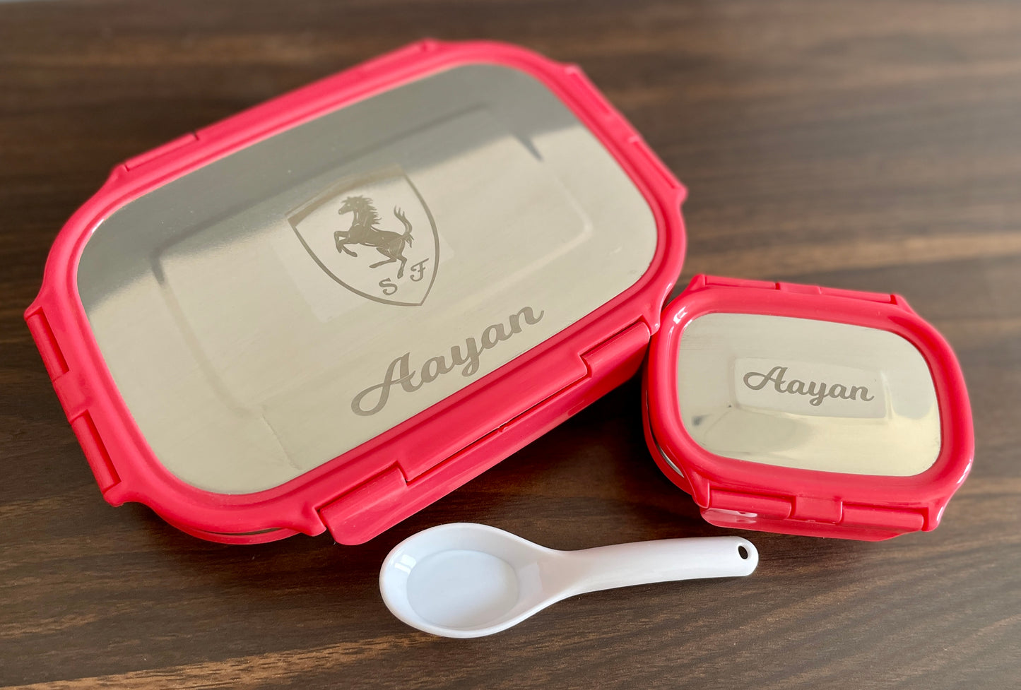 Personalised steel lunch box with name / brand / logo